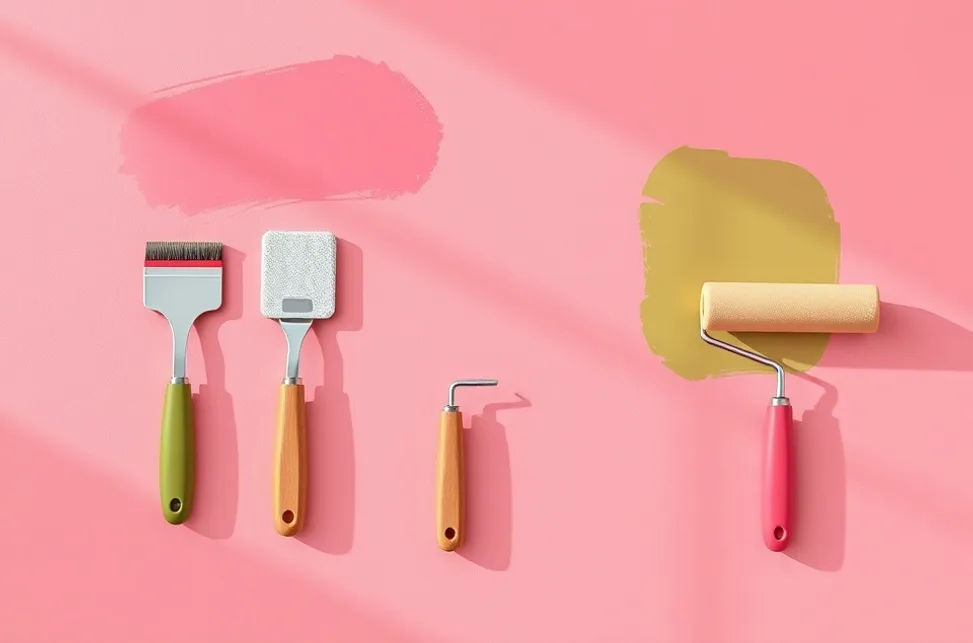 Outils de peinture disposés dans l'ordre des étapes du chantier