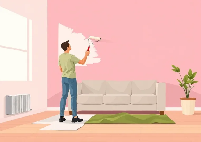 Peintre appliquant la peinture au rouleau sur un mur de salon